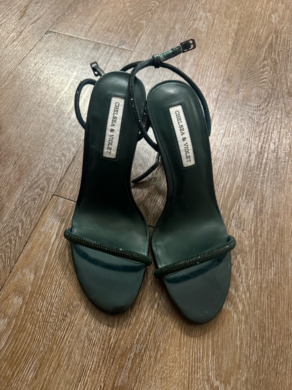 Chelsea & Violet Deep Green Strappy Ankle-Tie Heels